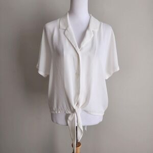 Simons Tie Front Blouse Womens Small Flowy Drape Feminine Luxury Old‎ Money Work